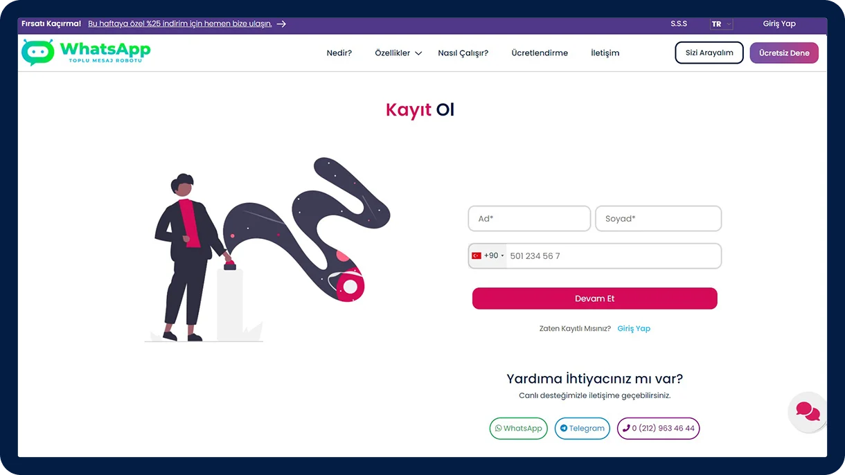 WhatsApp Toplu Mesaj kayıt olma