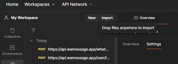 Postman Import Screen