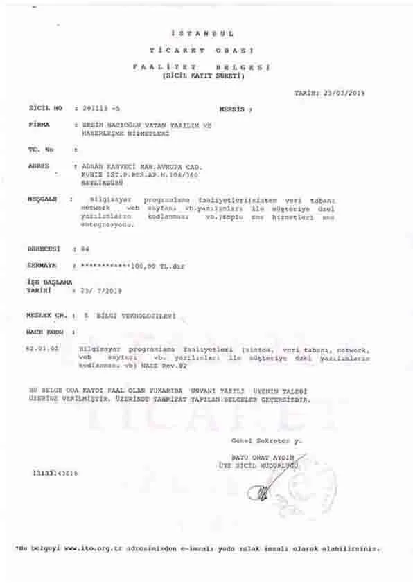 faaliyet belgesi